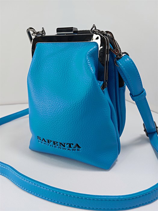 Сумка кошелек Safenta ( Velina Fabbiano) с двумя отделами синяя /Сумка с поцелуйчиком / Сумка кросс- боди маленькая - фото 59438