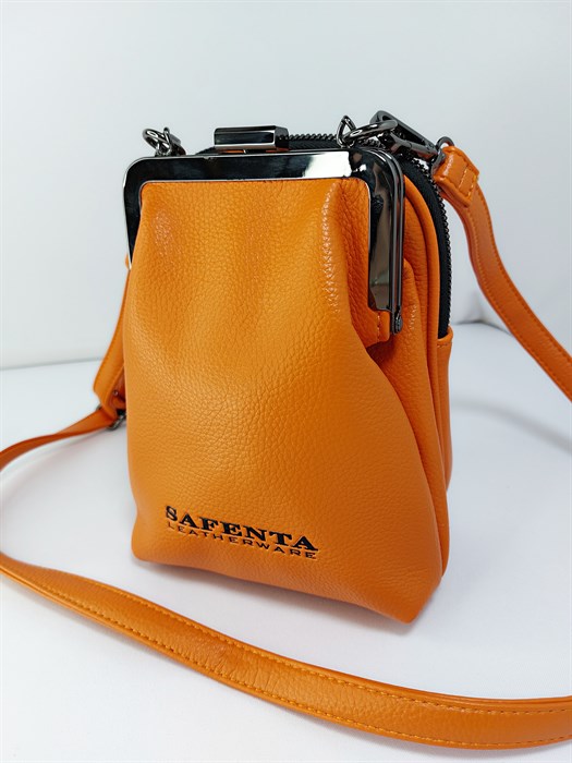 Сумка кошелек Safenta ( Velina Fabbiano) с двумя отделами оранжевая /Сумка с поцелуйчиком / Сумка кросс- боди маленькая - фото 61412