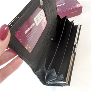 Женский кошелек из натуральной кожи (длинный, черный) - фото 24665