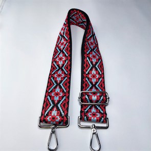 Ремень для сумки текстильный широкий 5 см, фурнитура серебро /ремень на сумку красный - фото 33383