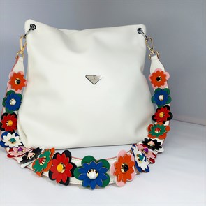 Ремень для сумки кожаный фурнитура золото /ремень на сумку белый с цветами объемными - фото 33804