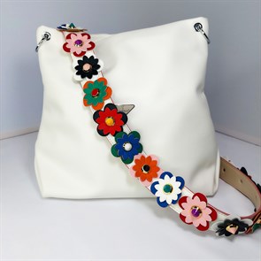 Ремень для сумки кожаный фурнитура золото /ремень на сумку белый с цветами объемными - фото 33806