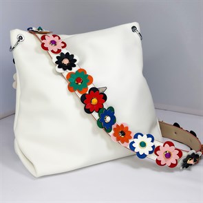 Ремень для сумки кожаный фурнитура золото /ремень на сумку белый с цветами объемными - фото 33807