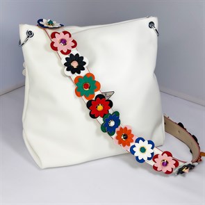 Ремень для сумки кожаный фурнитура золото /ремень на сумку белый с цветами объемными - фото 33808