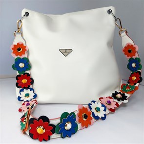 Ремень для сумки кожаный фурнитура золото /ремень на сумку белый с цветами объемными - фото 33814