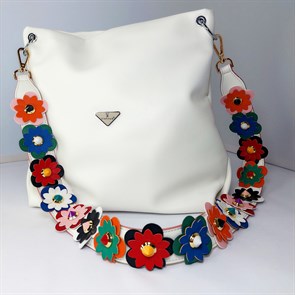 Ремень для сумки кожаный фурнитура золото /ремень на сумку белый с цветами объемными - фото 33816