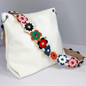 Ремень для сумки кожаный фурнитура золото /ремень на сумку белый с цветами объемными - фото 33818