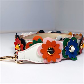 Ремень для сумки кожаный фурнитура золото /ремень на сумку белый с цветами объемными - фото 33823