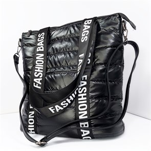 Объемная сумка текстильная  стеганая черная / Сумка женская черная / Шоппер черный / Сумка шопер большая