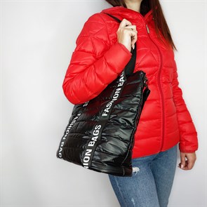 Объемная сумка текстильная  стеганая черная / Сумка женская черная / Шоппер черный / Сумка шопер большая - фото 38432