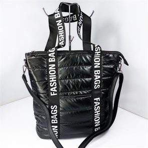 Объемная сумка текстильная  стеганая черная / Сумка женская черная / Шоппер черный / Сумка шопер большая - фото 38435