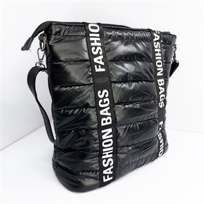 Объемная сумка текстильная  стеганая черная / Сумка женская черная / Шоппер черный / Сумка шопер большая - фото 38439