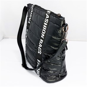 Объемная сумка текстильная  стеганая черная / Сумка женская черная / Шоппер черный / Сумка шопер большая - фото 38440