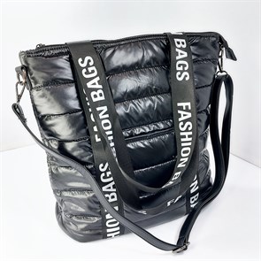 Объемная сумка текстильная  стеганая черная / Сумка женская черная / Шоппер черный / Сумка шопер большая - фото 38441
