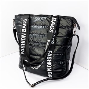 Объемная сумка текстильная  стеганая черная / Сумка женская черная / Шоппер черный / Сумка шопер большая - фото 38442