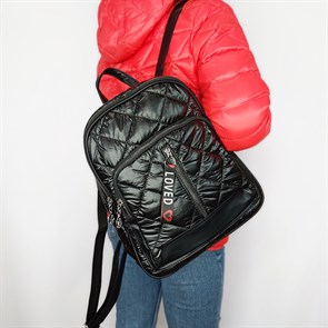 Рюкзак текстильный стеганый с двумя отделами черный /Рюкзак городской женский / Женский зимний рюкзак