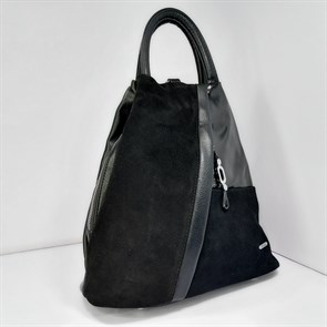 Рюкзак каплевидной формы с отделкой из замши черный/Городской рюкзак/Рюкзак зимний женский