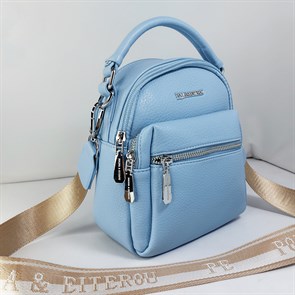 Сумка рюкзак маленькая Polina&eiterou голубая / Женский рюкзак трансформер /Городской рюкзак /Рюкзак с двумя отделами