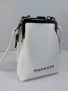 Сумка кошелек Safenta ( Velina Fabbiano) с двумя отделами белая /Сумка с поцелуйчиком / Сумка кросс- боди маленькая