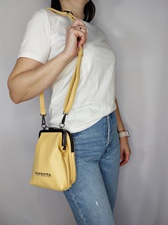 Сумка кошелек Safenta ( Velina Fabbiano) с двумя отделами желтая /Сумка с поцелуйчиком / Сумка кросс- боди маленькая - фото 61370