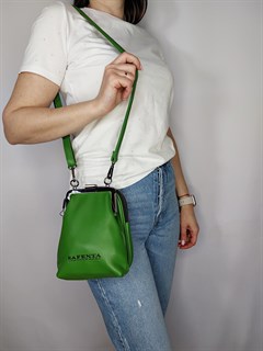 Сумка кошелек Safenta ( Velina Fabbiano) с двумя отделами зеленая /Сумка с поцелуйчиком / Сумка кросс- боди маленькая - фото 61385