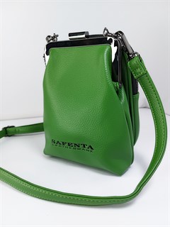 Сумка кошелек Safenta ( Velina Fabbiano) с двумя отделами зеленая /Сумка с поцелуйчиком / Сумка кросс- боди маленькая