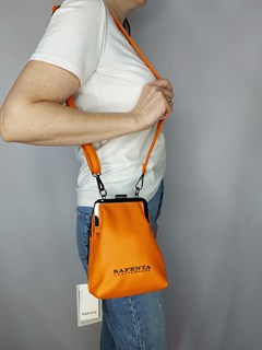 Сумка кошелек Safenta ( Velina Fabbiano) с двумя отделами оранжевая /Сумка с поцелуйчиком / Сумка кросс- боди маленькая - фото 61409