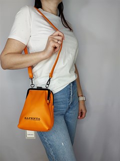 Сумка кошелек Safenta ( Velina Fabbiano) с двумя отделами оранжевая /Сумка с поцелуйчиком / Сумка кросс- боди маленькая - фото 61410
