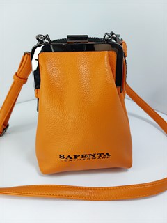 Сумка кошелек Safenta ( Velina Fabbiano) с двумя отделами оранжевая /Сумка с поцелуйчиком / Сумка кросс- боди маленькая - фото 61413