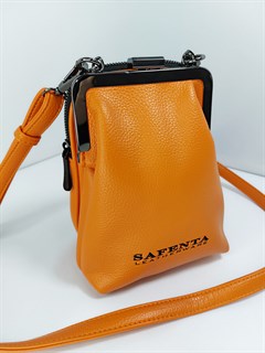 Сумка кошелек Safenta ( Velina Fabbiano) с двумя отделами оранжевая /Сумка с поцелуйчиком / Сумка кросс- боди маленькая - фото 61414