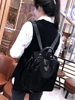 Сумка рюкзак со скрытыми пайетками черный / Женский рюкзак трансформер /Городской рюкзак - фото 62104