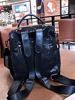 Сумка рюкзак со скрытыми пайетками черный / Женский рюкзак трансформер /Городской рюкзак - фото 62110